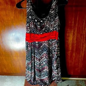 Red, black, and white designed dress